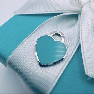 Tiffany & Co. Small Blue Enamel 925 Silver Heart Charm Pendant with Packaging